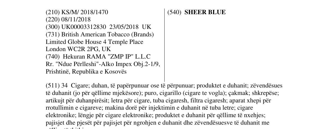 Zëri i markës SHEER BLUE në buletin
