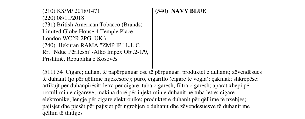 Zëri i markës NAVY BLUE në buletin
