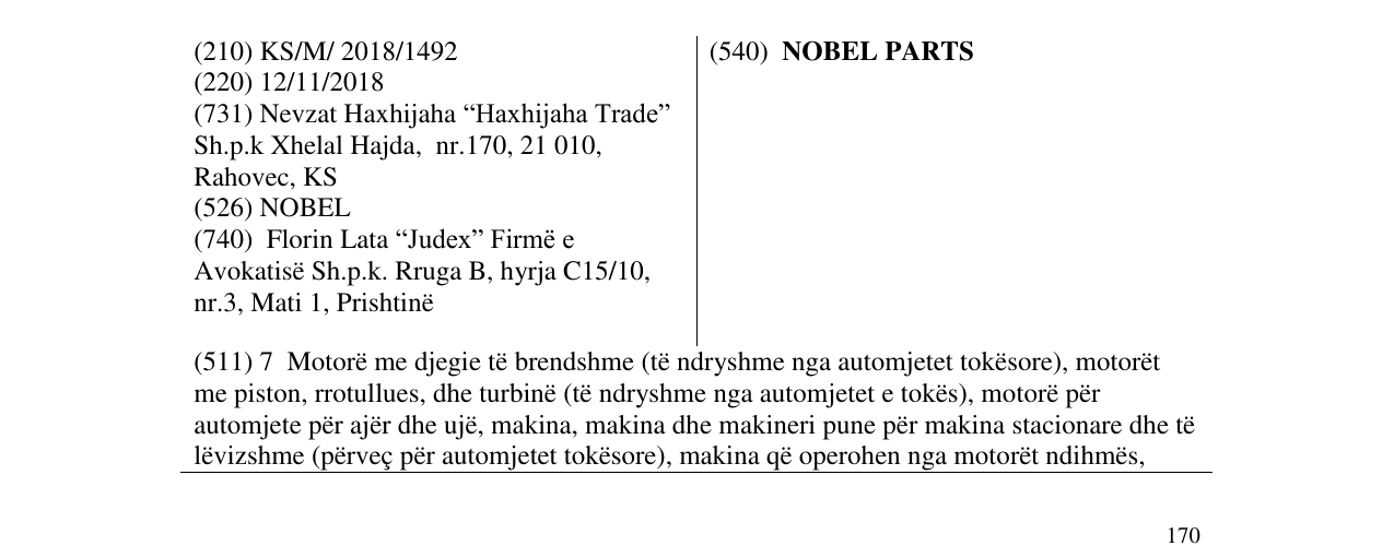 Zëri i markës NOBEL PARTS në buletin
