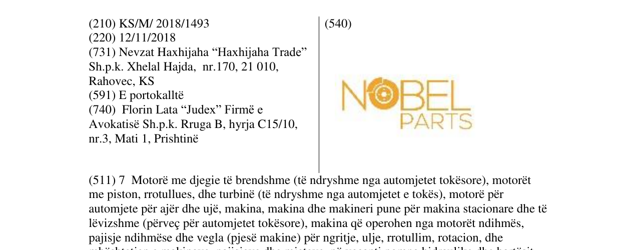 Zëri i markës NOBEL PARTS në buletin