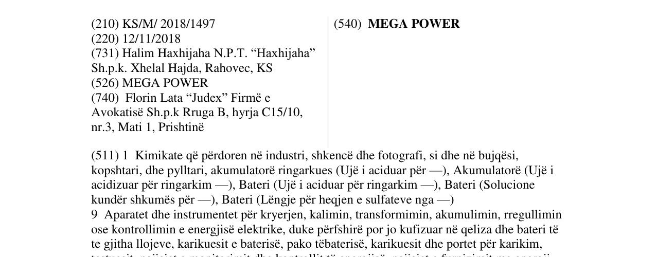 Zëri i markës MEGA POWER në buletin