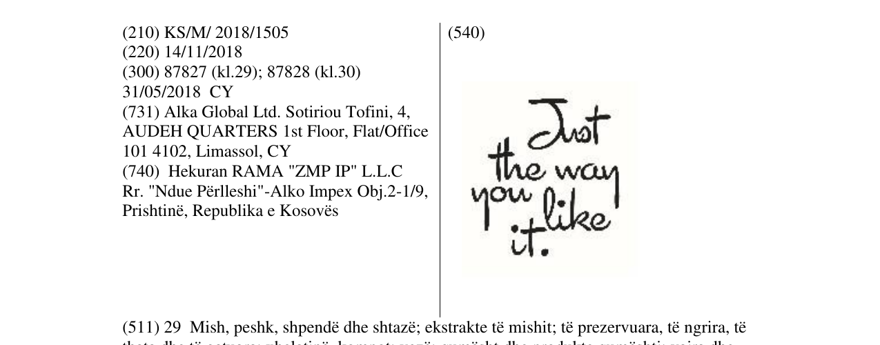 Zëri i markës Just the way you it like në buletin