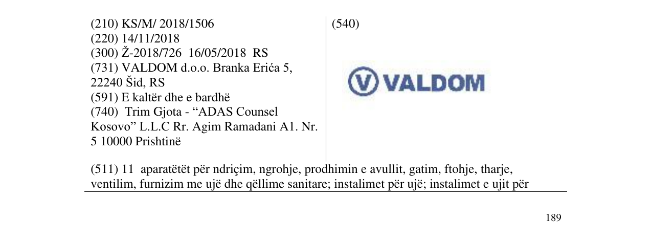 Zëri i markës V VALDOM në buletin