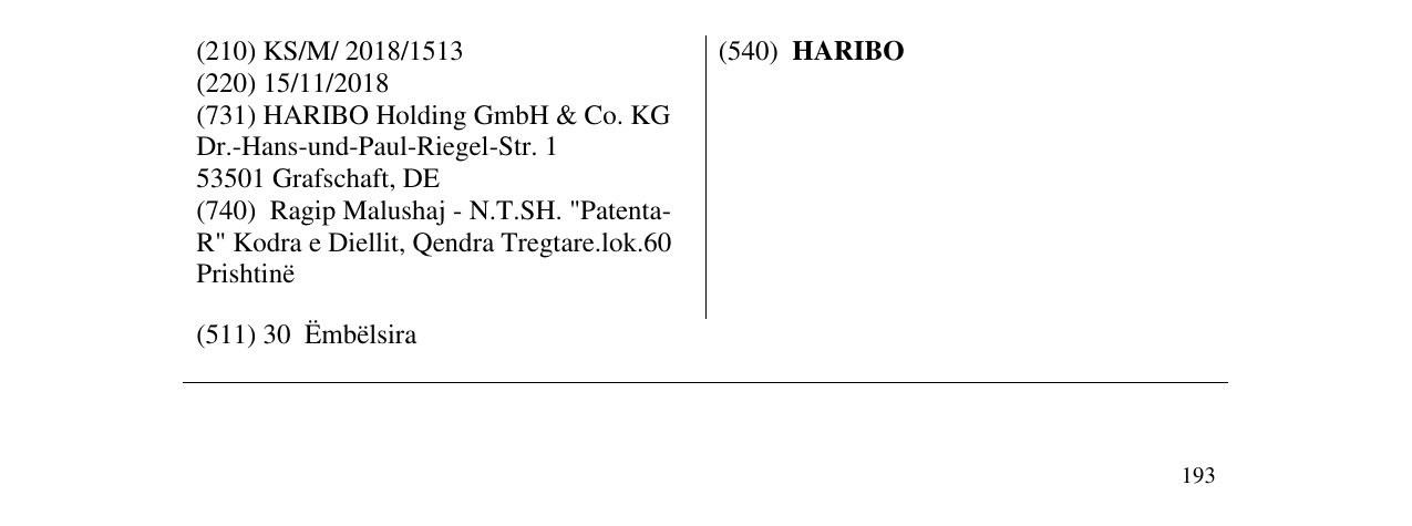 Zëri i markës HARIBO në buletin