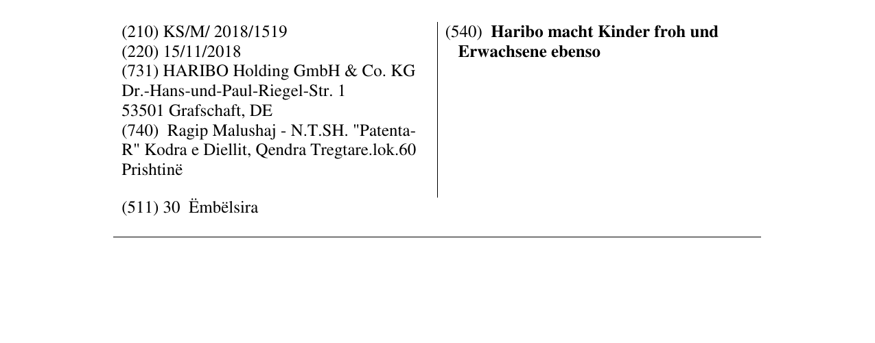 Zëri i markës Haribo macht Kinder froh und Erwachsene ebenso në buletin