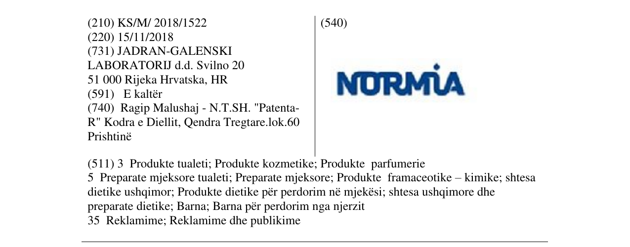 Zëri i markës NORMIA në buletin