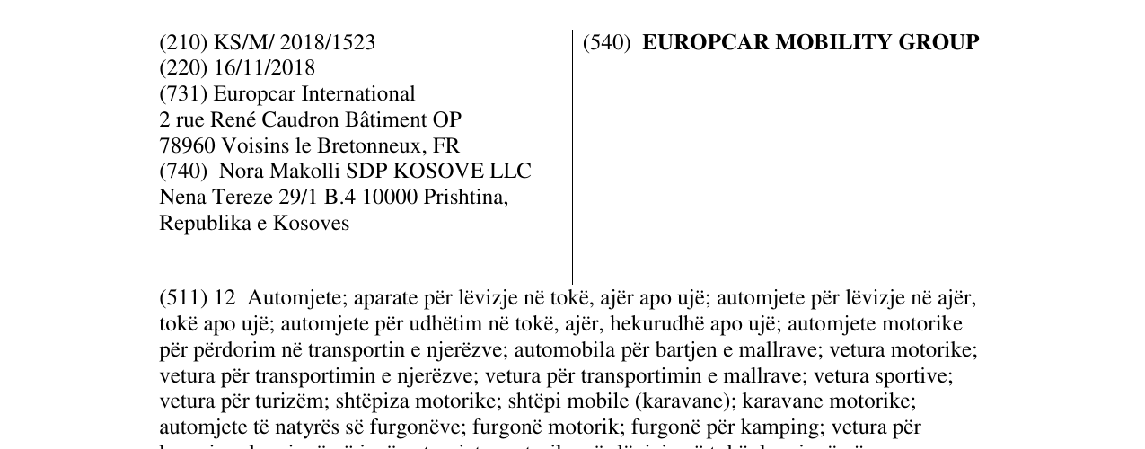 Zëri i markës EUROPCAR MOBILITY GROUP në buletin