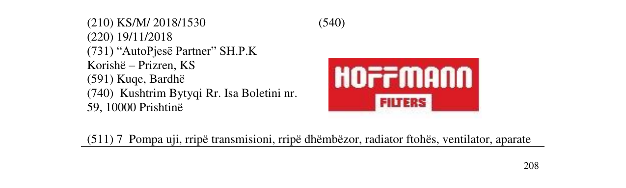 Zëri i markës HOFFMANN në buletin