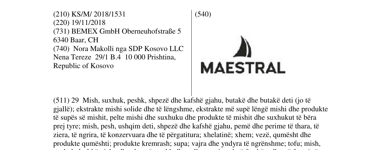 Zëri i markës MAESTRAL në buletin