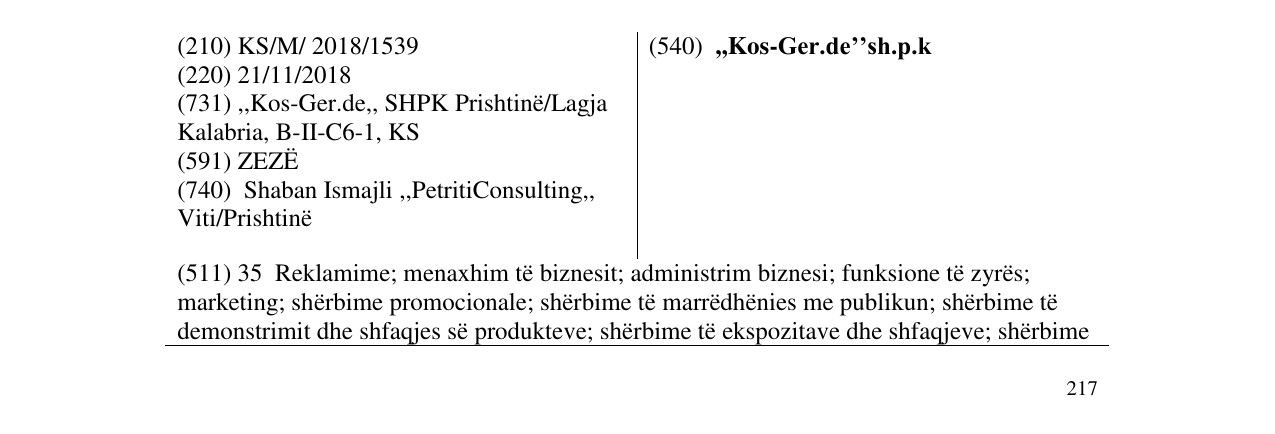 Zëri i markës ,,Kos-Ger.de’’sh.p.k në buletin