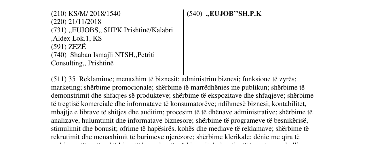 Zëri i markës ,,EUJOB’’SH.P.K në buletin