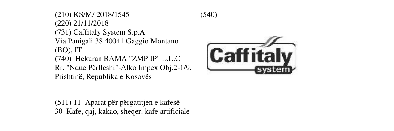 Zëri i markës Caffitaly system në buletin