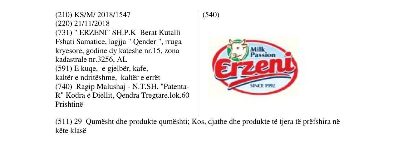 Zëri i markës Erzeni në buletin