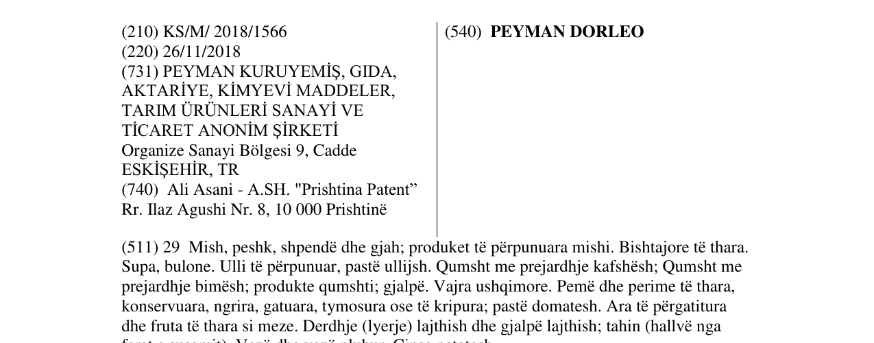 Zëri i markës PEYMAN DORLEO në buletin