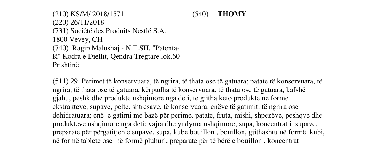 Zëri i markës THOMY në buletin