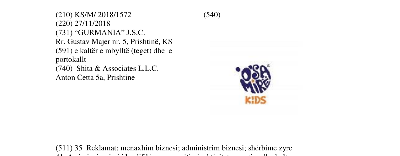 Zëri i markës O'SA MIRE KIDS në buletin