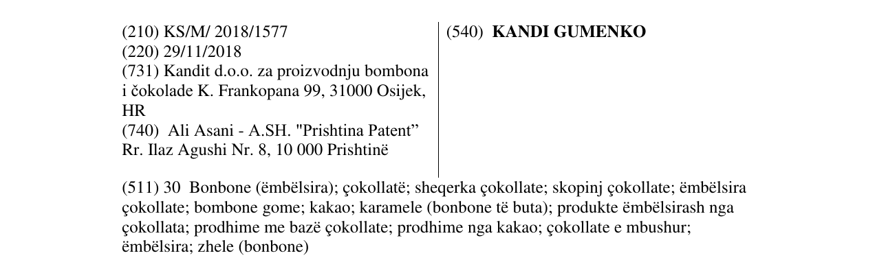 Zëri i markës KANDI GUMENKO në buletin