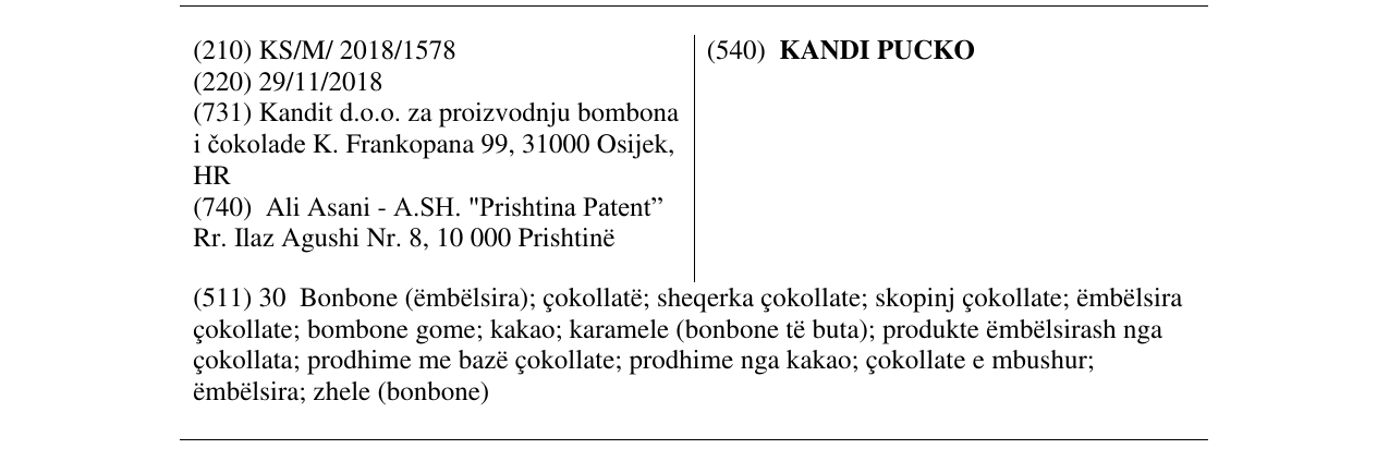 Zëri i markës KANDI PUCKO në buletin