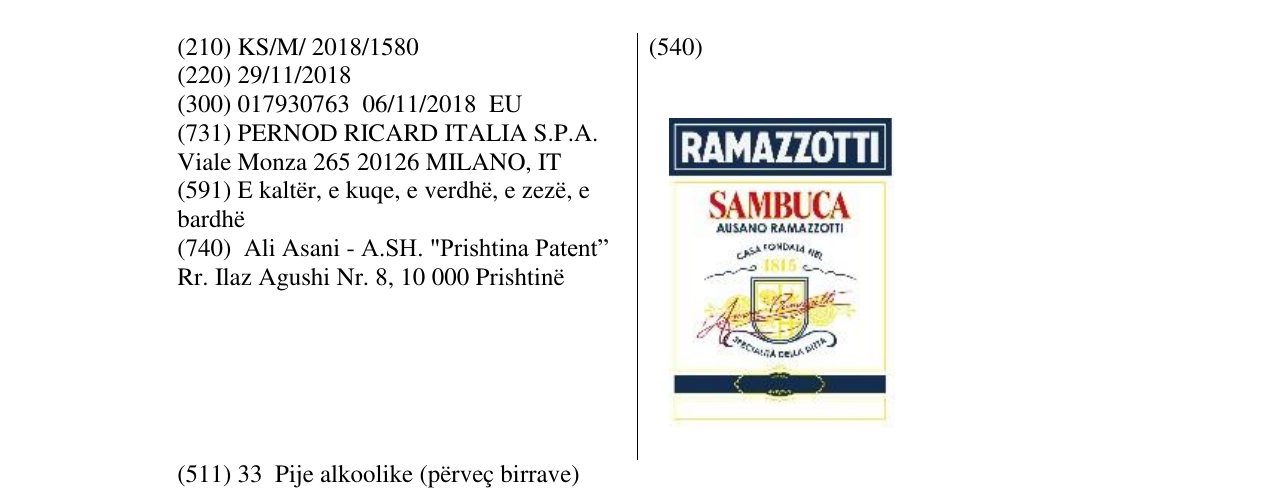 Zëri i markës RAMAZZOTTI në buletin
