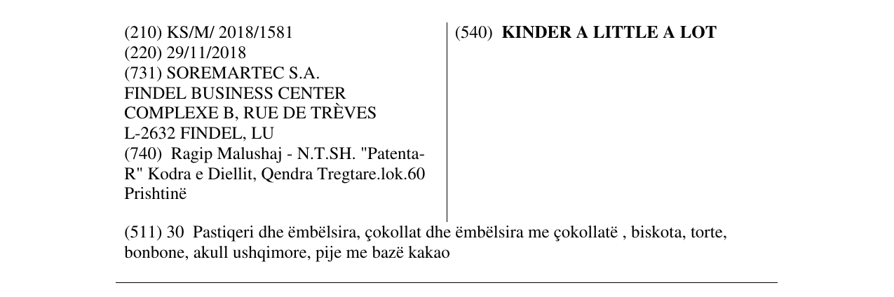 Zëri i markës KINDER A LITTLE A LOT në buletin