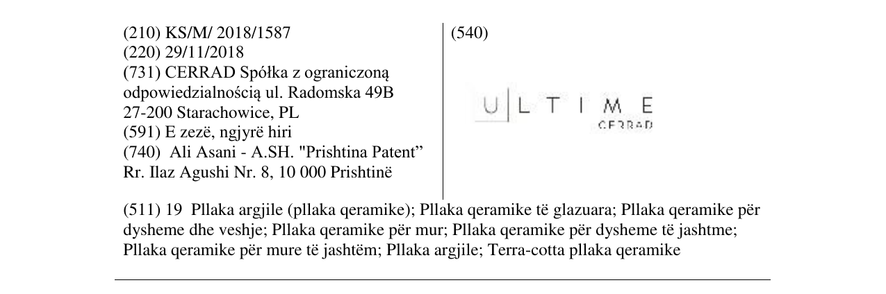 Zëri i markës ULTIME CERRAD në buletin