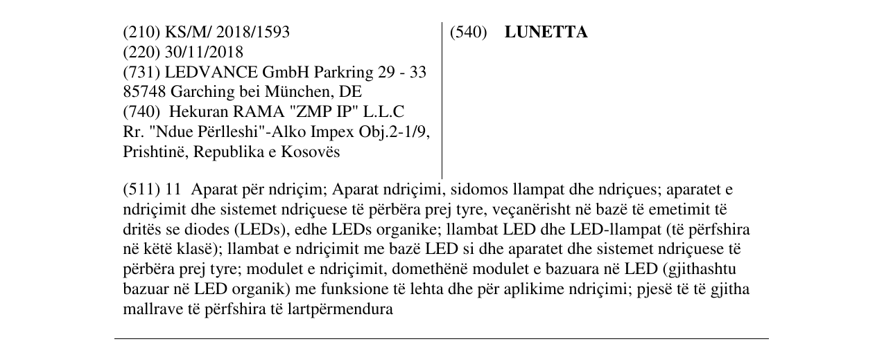 Zëri i markës LUNETTA në buletin