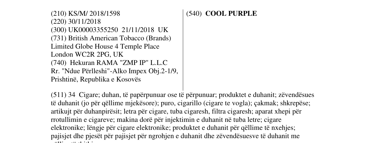 Zëri i markës COOL PURPLE në buletin