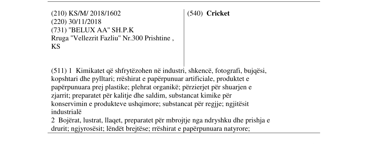 Zëri i markës Cricket në buletin