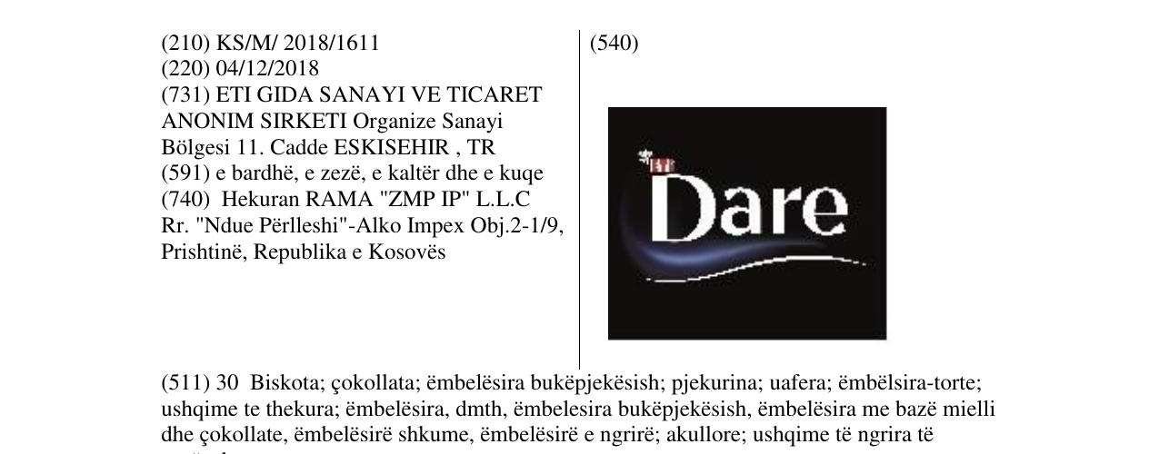 Zëri i markës Dare në buletin
