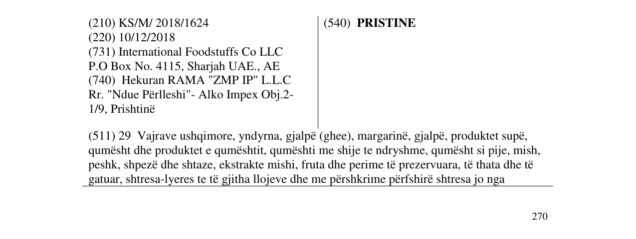 Zëri i markës PRISTINE në buletin
