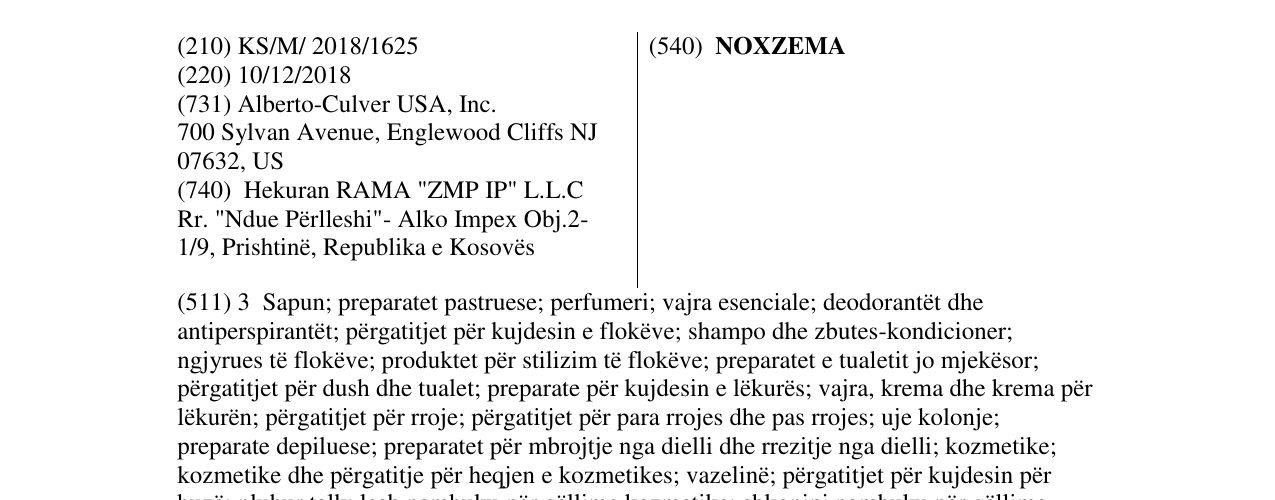 Zëri i markës NOXZEMA në buletin