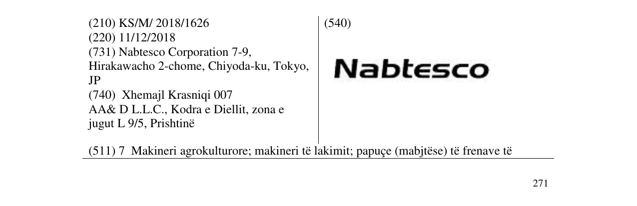 Zëri i markës Nabtesco në buletin
