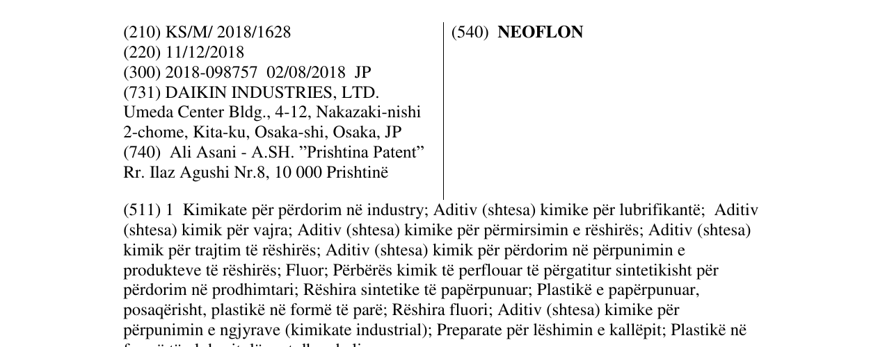 Zëri i markës NEOFLON në buletin