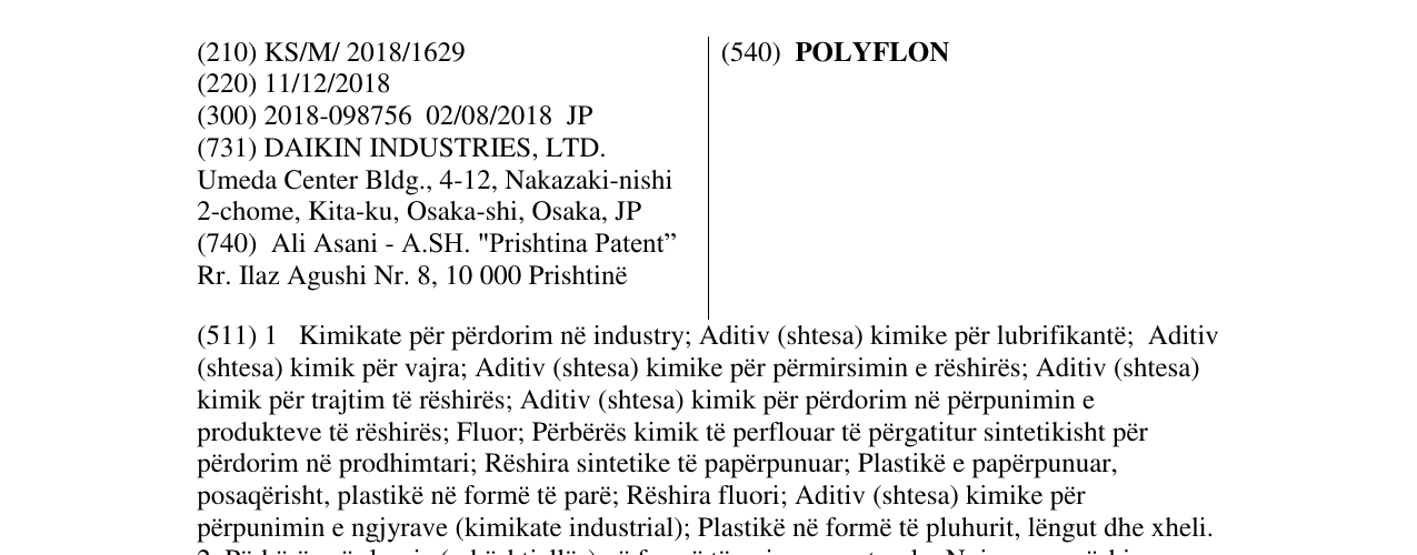 Zëri i markës POLYFLON në buletin