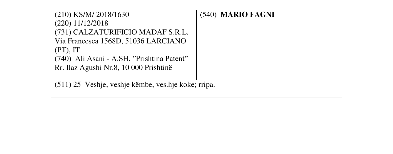Zëri i markës MARIO FAGNI në buletin