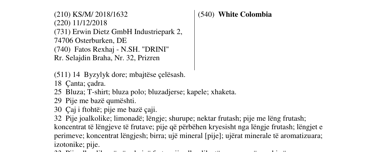 Zëri i markës White Colombia në buletin