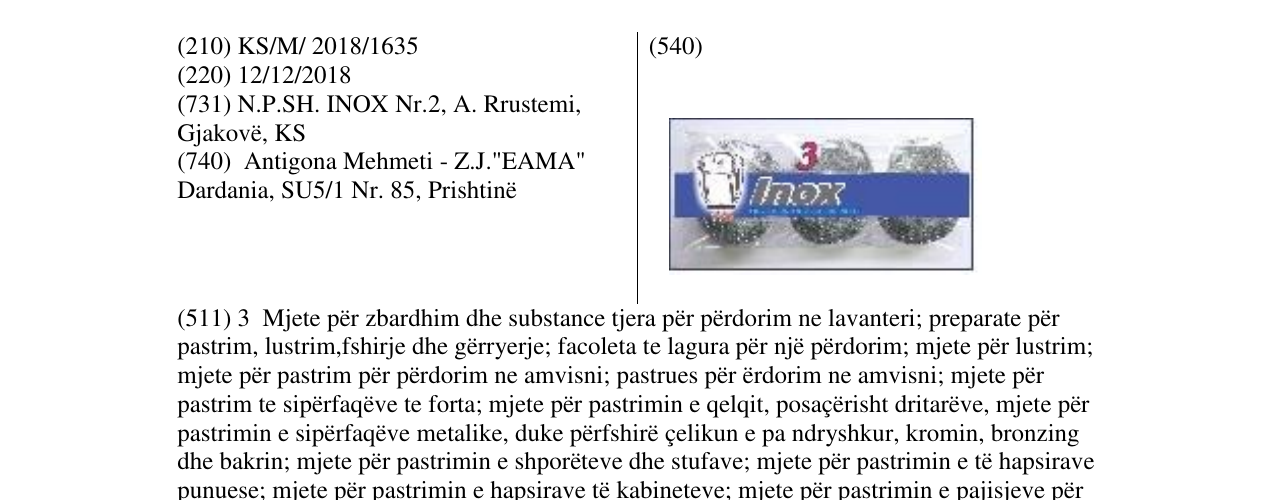 Zëri i markës Inox në buletin