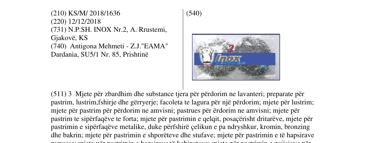 Zëri i markës Inox në buletin