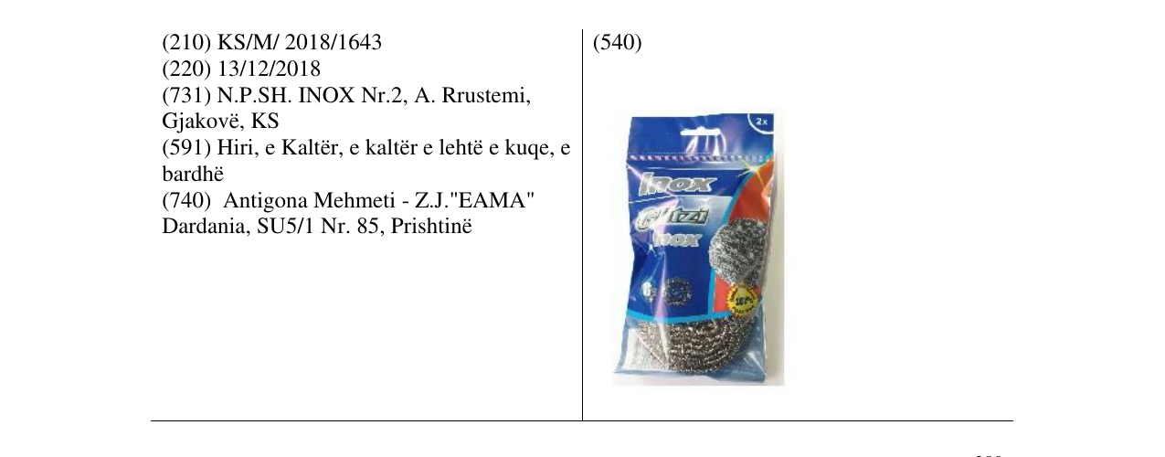 Zëri i markës Inox Glitzi në buletin