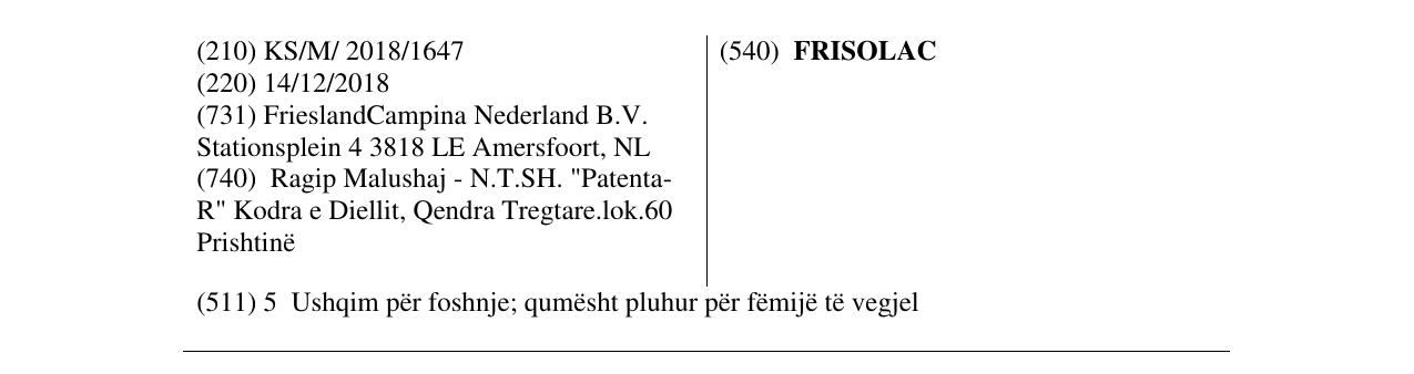 Zëri i markës FRISOLAC në buletin