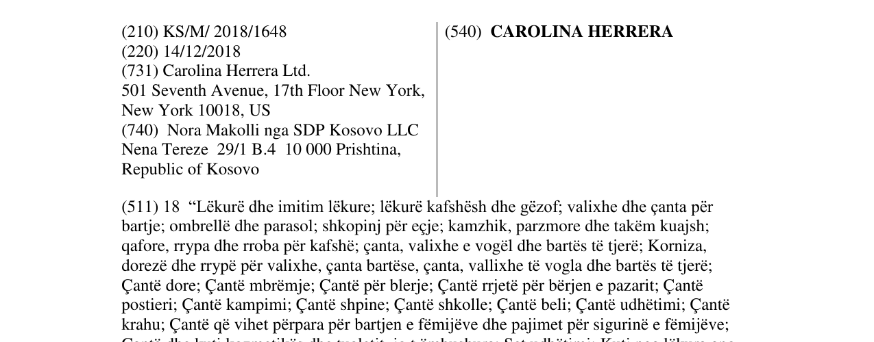 Zëri i markës CAROLINA HERRERA në buletin