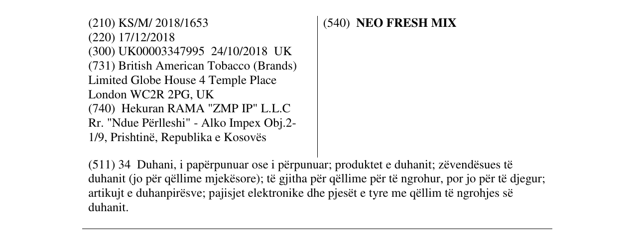 Zëri i markës NEO FRESH MIX në buletin