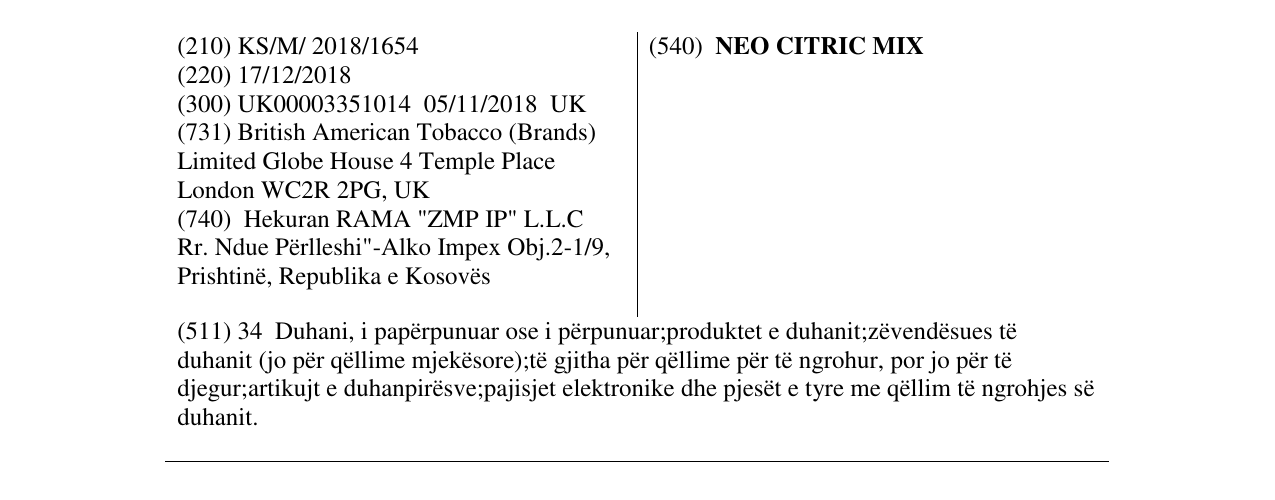 Zëri i markës NEO CITRIC MIX në buletin
