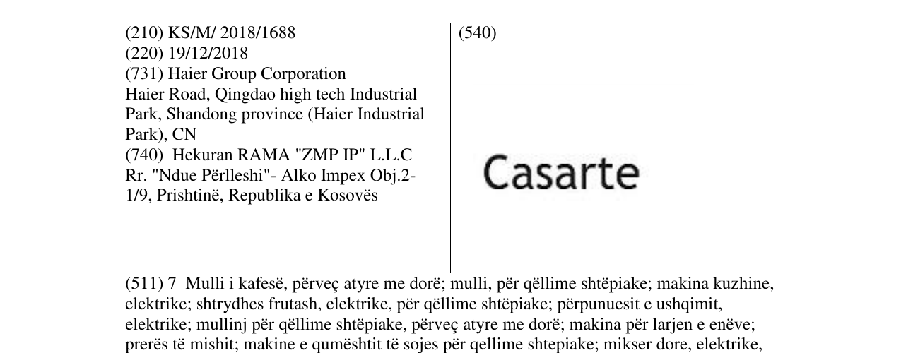 Zëri i markës Casarte në buletin