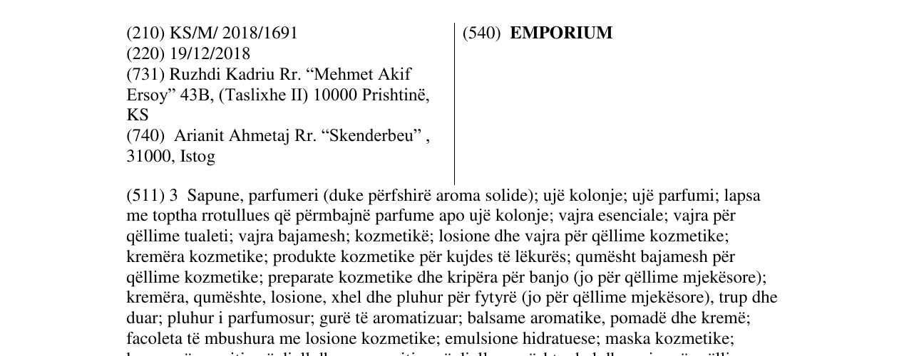 Zëri i markës EMPORIUM në buletin
