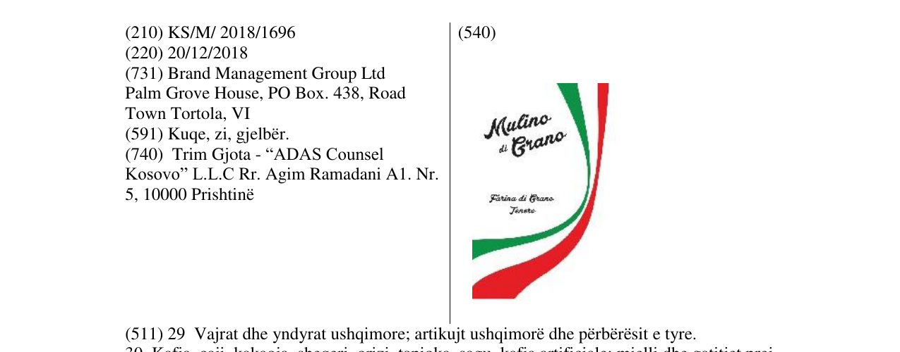 Zëri i markës Mulino di Grano në buletin