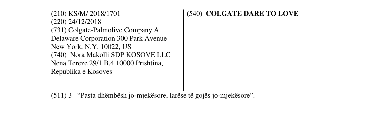 Zëri i markës COLGATE DARE TO LOVE në buletin