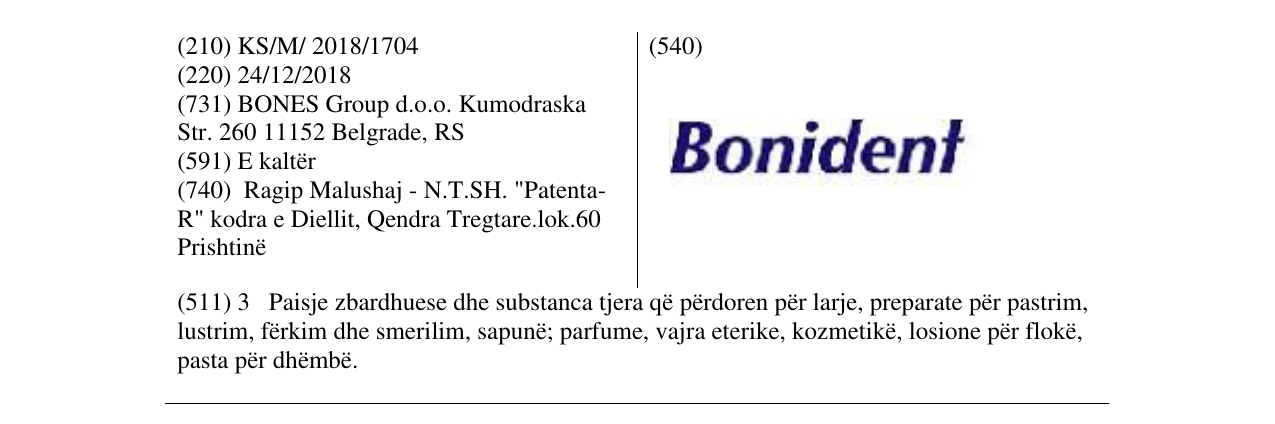 Zëri i markës Bonident në buletin