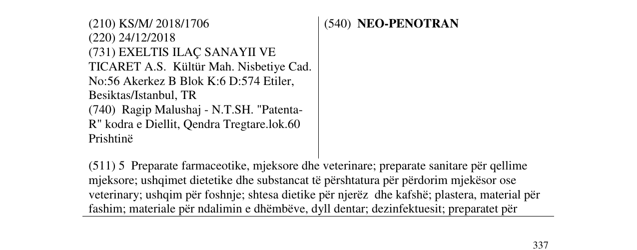 Zëri i markës NEO-PENOTRAN në buletin