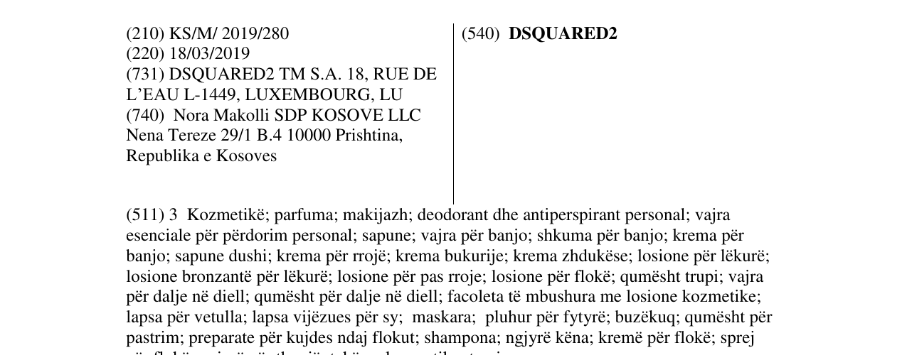 Zëri i markës DSQUARED2 në buletin